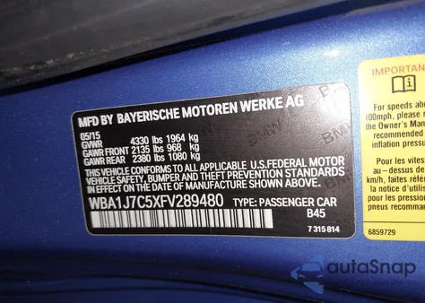 2015 BMW M235 из США, поврежденный, VIN WBA1J7C5XFV289480